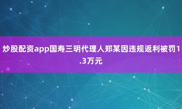 炒股配资app国寿三明代理人郑某因违规返利被罚1.3万元